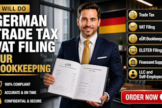 do german trade tax, vat income tax filing, eur bookkeeping  for self employed