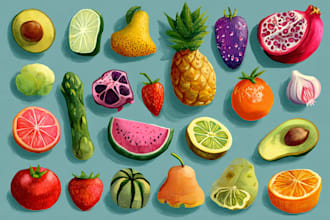 illustrate digitally realistic fruits or veggies