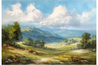 paint landscape in real oil painting on canvas