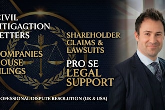 draft civil litigation letters for company house, shareholder claims or lawsuits