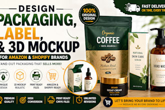design packaging, label, and 3d mockup for amazon and shopify brands