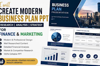 create  business plan PPT, research analysis presentation for finance, marketing