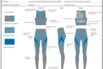 design 3d gym wear, leggings, sportwear, yoga outfit, tech pack for sports brand