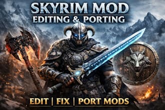 create, edit skyrim mods, armor mods, weapon, asset ports, fallout 4 game mods