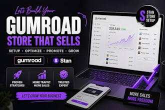 do gumroad store setup, stan store design, gumroad promotion, and book promotion