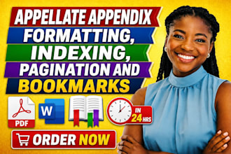 create document formatting, pagination, appellate appendix, indexing, bookmarks