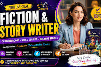 write fiction book movie script children story book screenplay video script