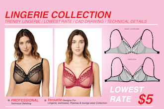 design lingerie, bikini and swimwear collection with professional tech pack