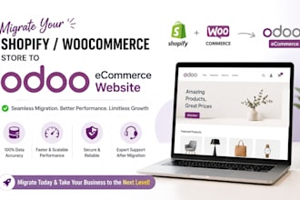 migrate shopify store or woocommerce website to odoo ecommerce website