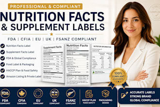 fda cfia eu fsanz compliant nutrition facts label and haccp food safety plan