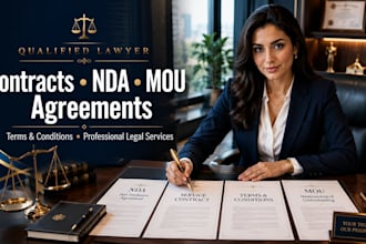 be your lawyer for legal agreements, contract, terms and conditions, mou or nda