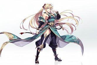 character illustrations in anime and cartoon style