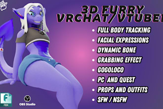 create custom vrchat avatar, furry avatar, vtuber model for pc and quest