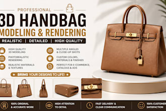 create realistic 3d handbag modeling and rendering for your brand