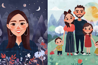 draw cute cartoon portrait and family portrait