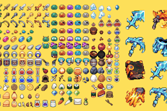 create pixel art icons, skill icon, game ui, items and game assets props