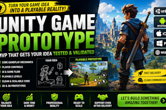 create a video game prototype or mvp in unity, unreal engine game development