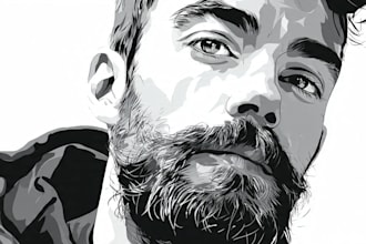 create a vector art portrait black and white