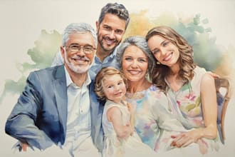 custom watercolor family portrait from photo