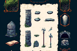 create 2d game asset, icons, , items