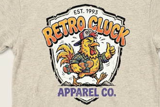 design a 90s style retro chicken logo for apparel