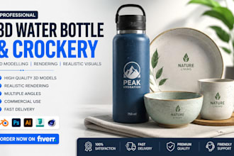 design 3d water bottle and crockery steel