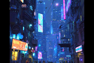 make a cyberpunk futuristic city art