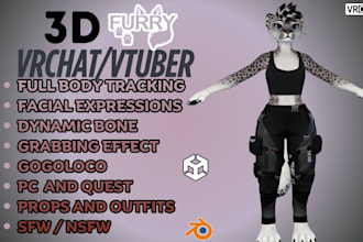 create realistic 3d vrchat avatar, furry avatar, vtuber model for vseeface