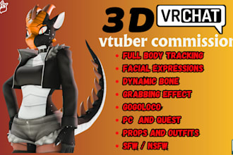 create realistic vrchat 3d avatar, custom furry model, vtuber ready character