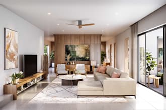 create 3d rendering of an interior house