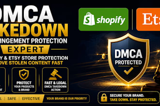 shopify and etsy takedown service to remove listings,pages,blogs,products images