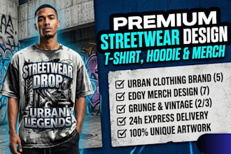 do edgy streetwear tshirt design for your clothing brand in 24h in wix website