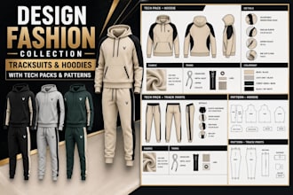 design fashion collection tracksuits, hoodies with tech packs and patterns