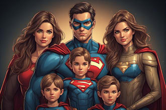 create a family superhero portraits and portrait art for you