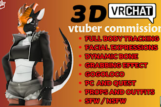 create a custom 3d vtuber furry model, vrchat avatar ,vr model for streaming