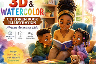 create watercolor children book african american 3d kids illustration art