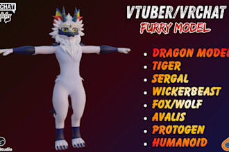create custom vrchat furry avatar, fursona vtuber model with facial expressions