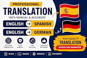 translate english to spanish and german professionally