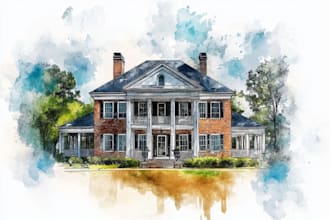 make handmade watercolor painting of house