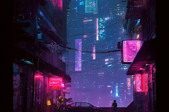 draw a cyberpunk synthwave city for you