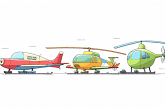 draw aircraft, airplane, helicopter into a vector cartoon