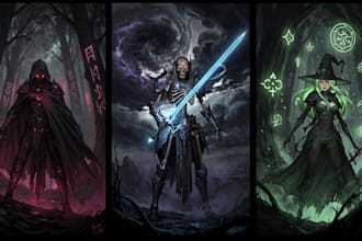 create detailed dark art illustrations for bands and merch