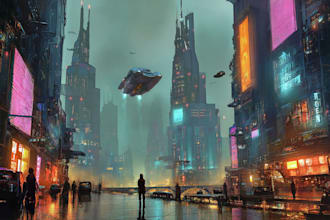 making a illustration of futuristic cyberpunk city