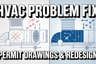 design hvac permit drawings, fix airflow issues and redesign duct systems