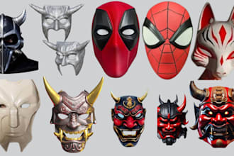 design 3d helmet print and paint, 3d cosplay armor, anime mask, 3d cosplay props