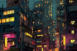 create an illustration of futuristic cyberpunk city