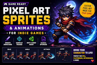 create game ready pixel art sprites and animations for indie games