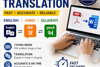 do fast english hindi gujarati typing and translation