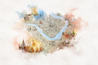 design a watercolor map illustration of your city or venue