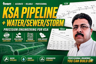 do ksa water sewerage storm pipeline plan and profile drafting in autocad expert